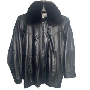 Dero by Rocco D'Amelio Black Leather Jacket Womens Sz S Fur Collar Rome New York